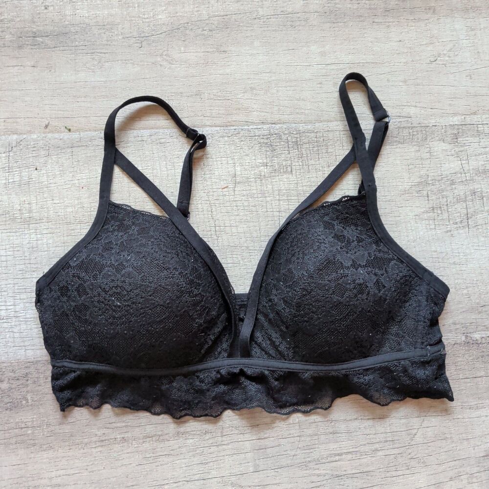 Victorias Secret PINK Sexy Strappy Front Bralette Bra Size M Lightly Lined Lace